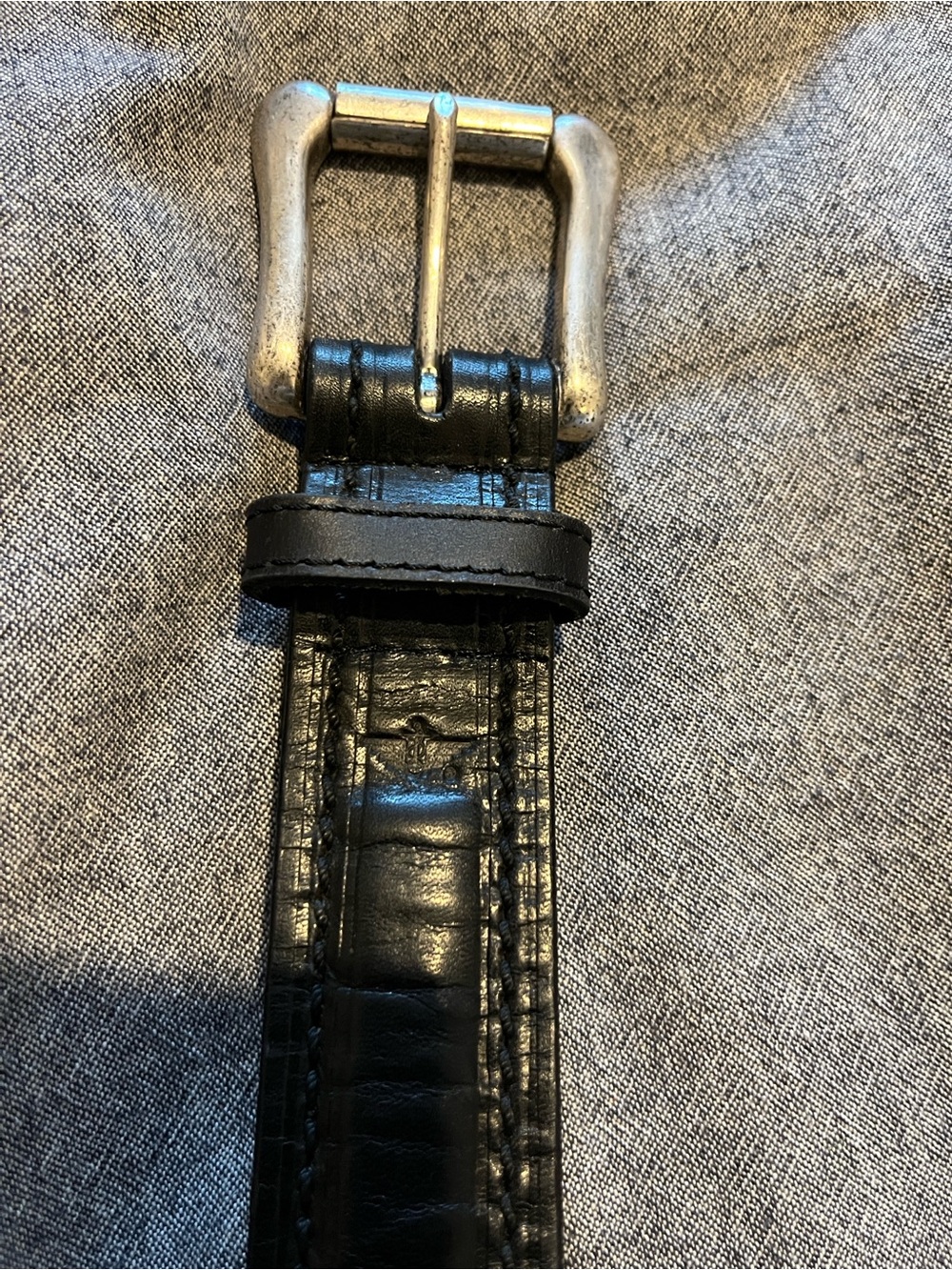 Vintage Brighton Size 34 Black Crocodile Embossed Leather Belt Silver Buckle Sty - Picture 1 of 7
